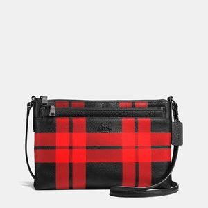 Coach Black & Red Plaid Leather Cross-Body Bag